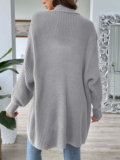 Open Front Long Sleeve Cardigan - -