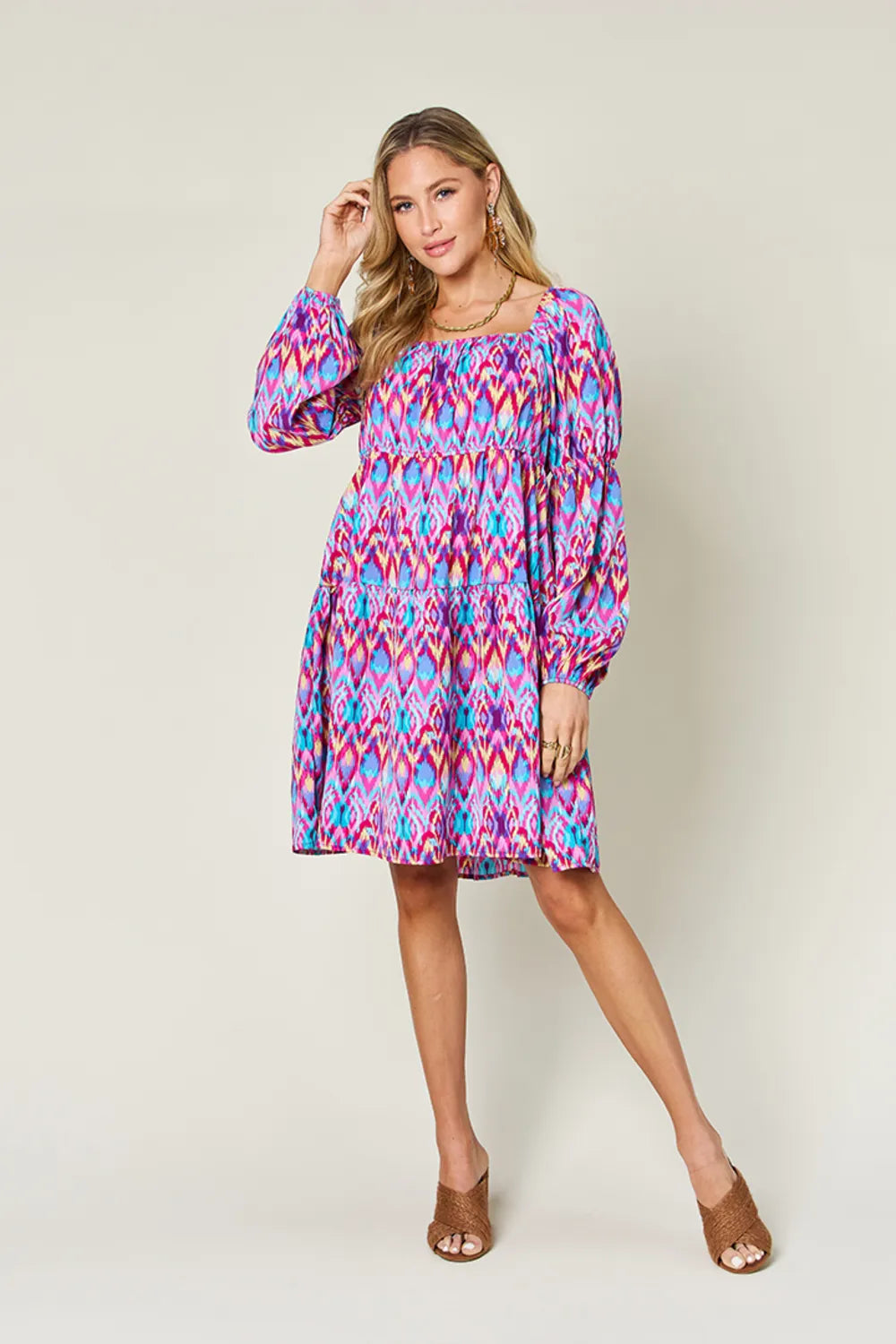 Double Take Full Size Printed Long Sleeve Dress – | Shannon’s Chique Boutique