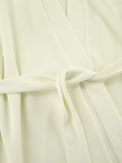 3-Piece Waffle-Knit Lounge Set – Cardigan, Tee & Shorts - -