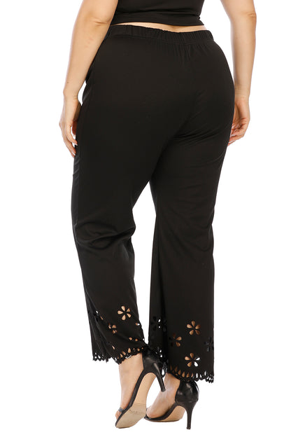Plus Size Openwork Detail Pants - -