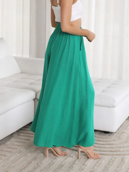 Wide Leg Pants with Pockets - -
