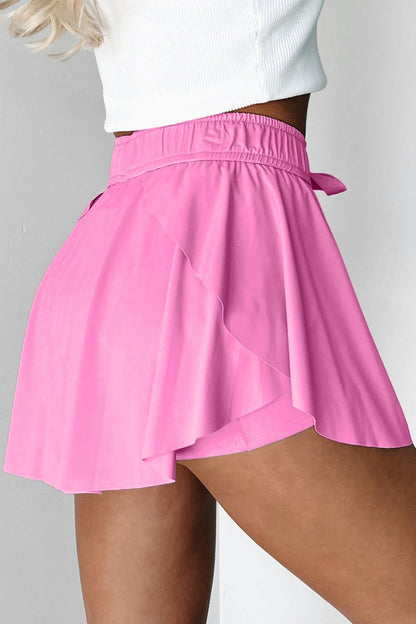 Drawstring High Waist Lined Active Skorts - -