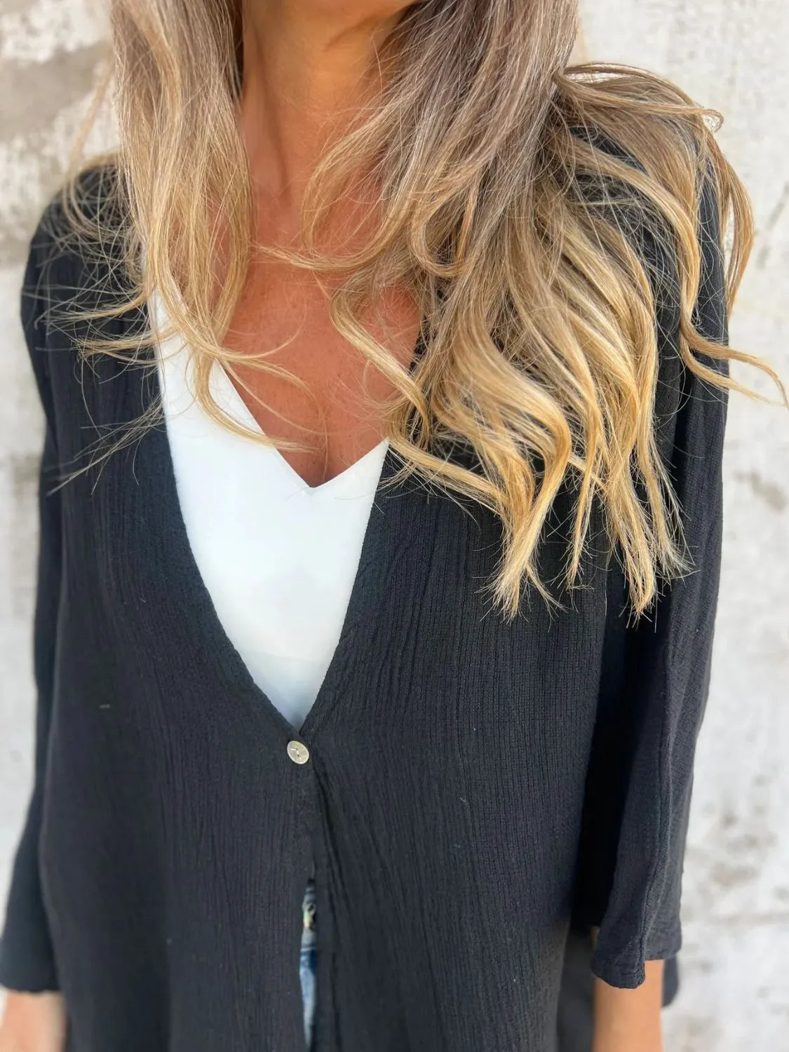 Full Size One Button Long Sleeve Shirt Plus Size - -