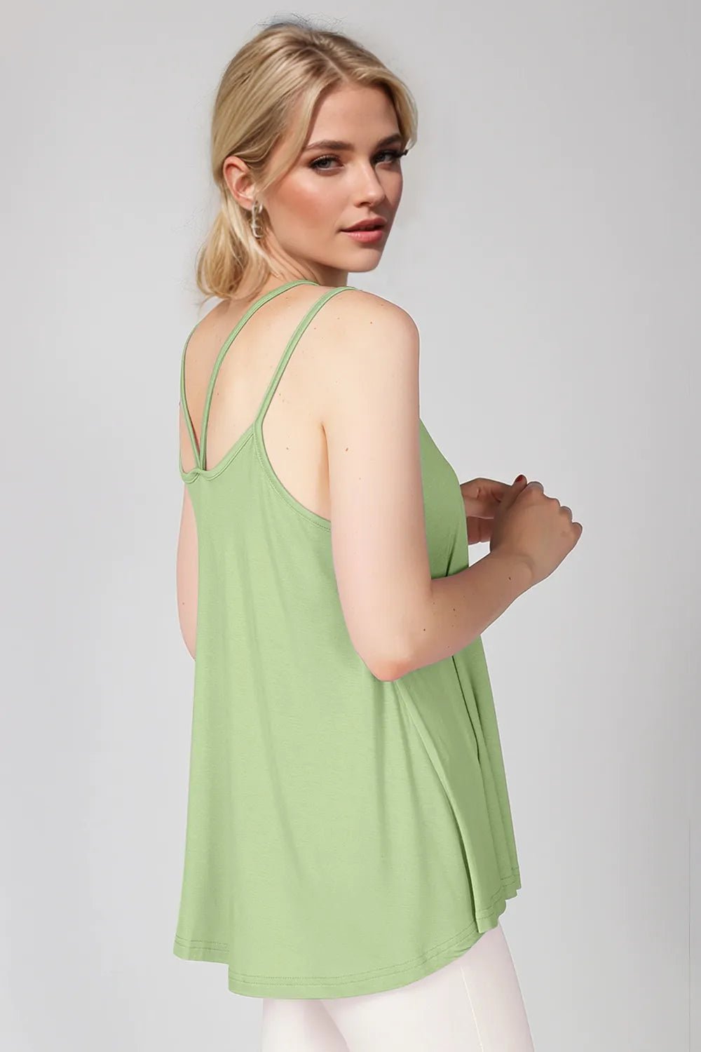 Basic Bae Bamboo Scoop Neck Double Spaghetti Straps Cami - Lime -