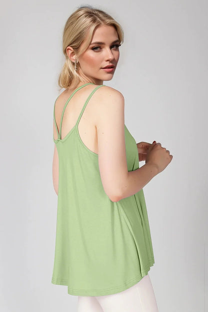 Basic Bae Bamboo Scoop Neck Double Spaghetti Straps Cami - Lime -