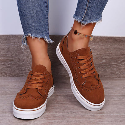 Lace-Up Suedette Flat Sneakers - -