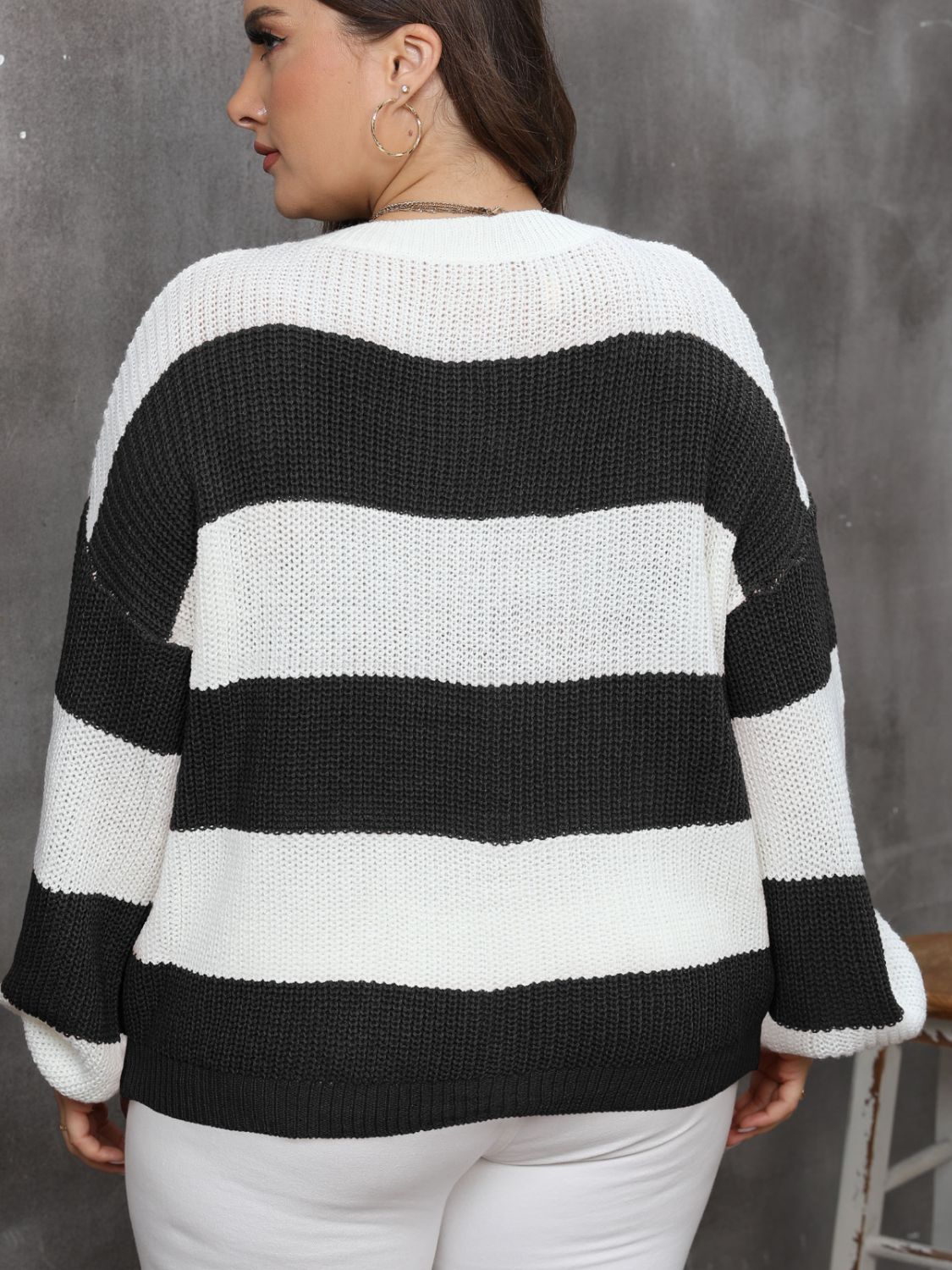 Plus Size Striped Cozy Sweater (Curve Comfort) - -
