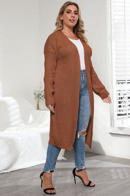 Plus Size Open Front Long Sleeve Cardigan - -