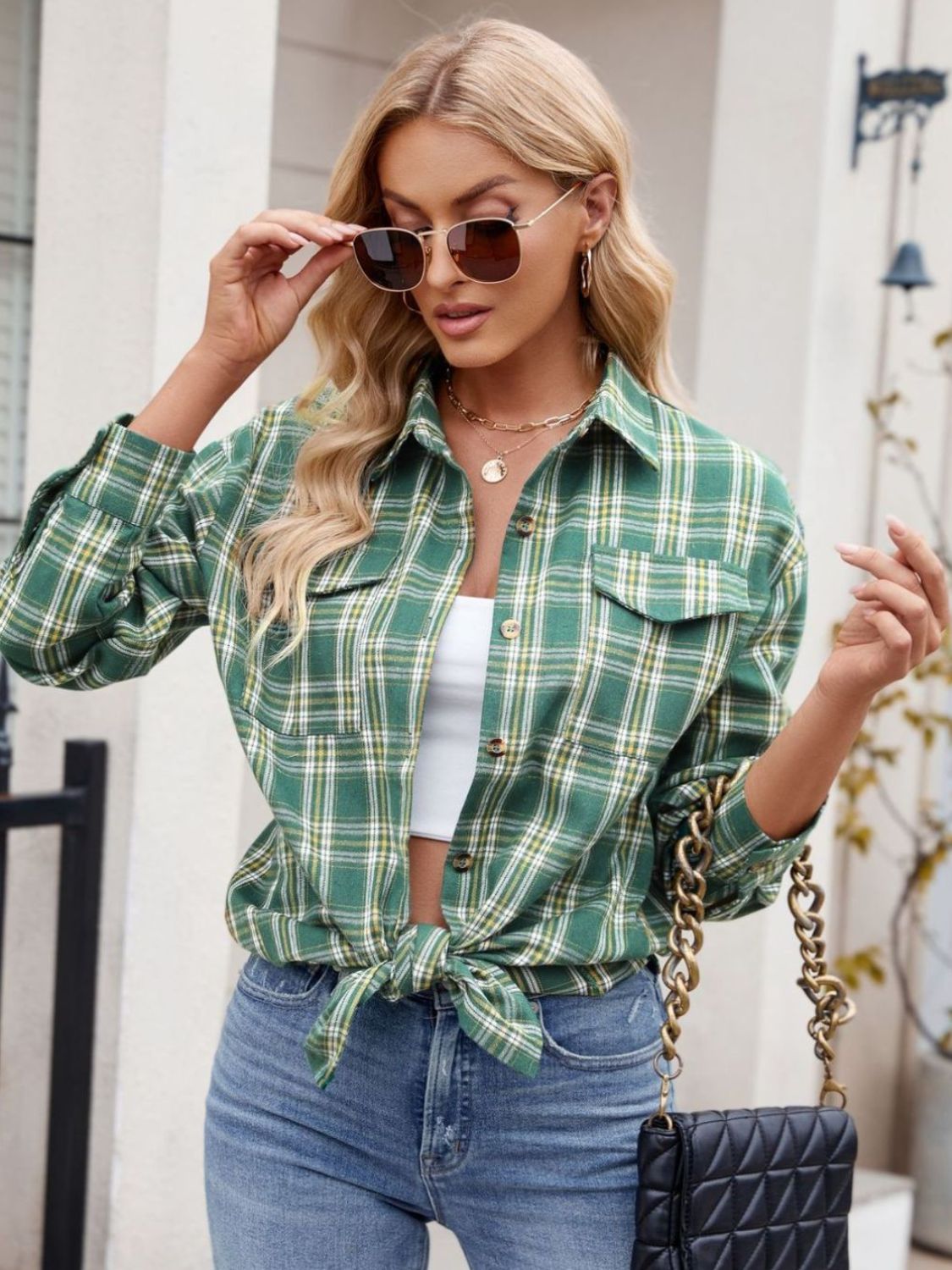 Mandy Plaid Button Up Long Sleeve Shirt - -