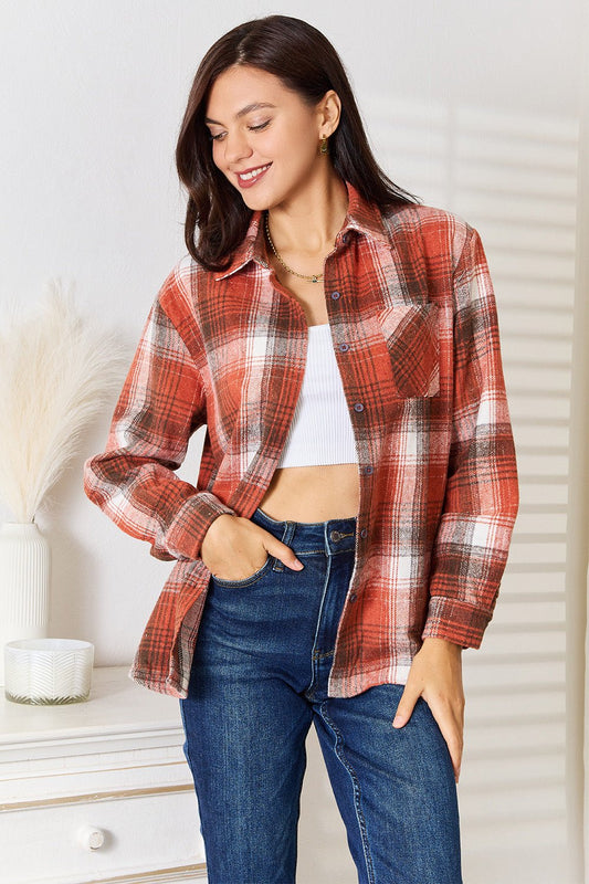 Plaid Collared Neck Long Sleeve Shirt – | Shannon’s Chique Boutique