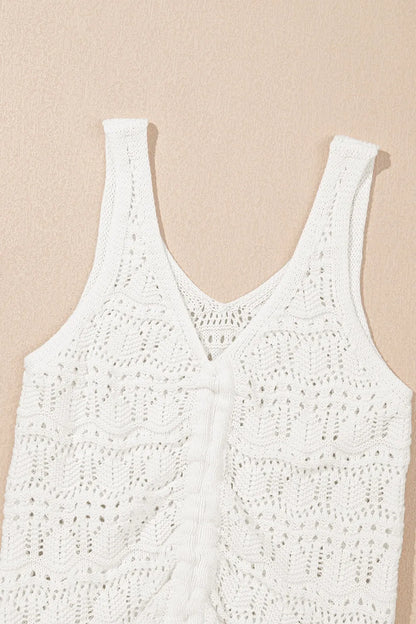 Hollowed Knit V Neck Drawstring Sweater Vest - -