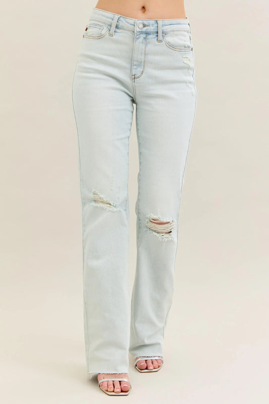 Judy Blue Full Size Destroy & Fray Hem Bootcut Jeans Plus Size - Light -