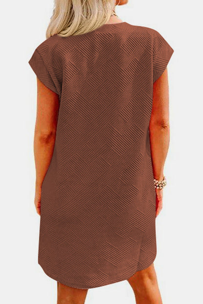 Textured Round Neck Cap Sleeve Dress