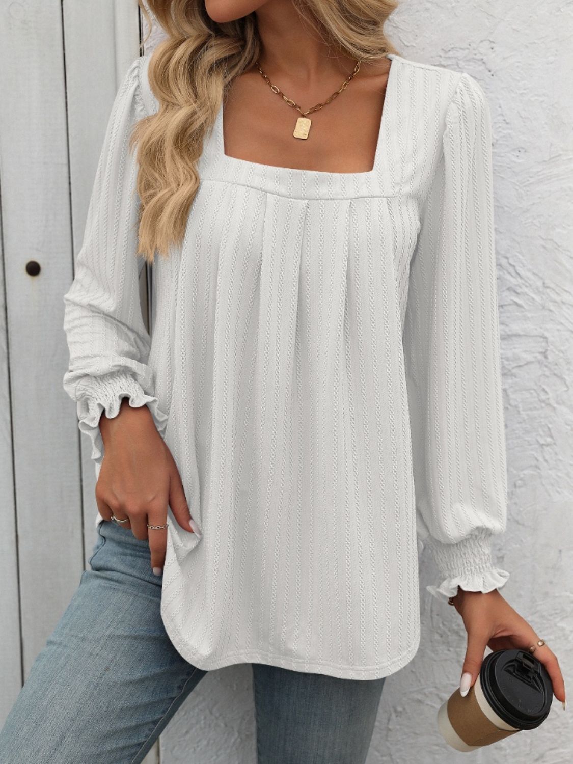 Mandy Square Neck Long Sleeve Top - -