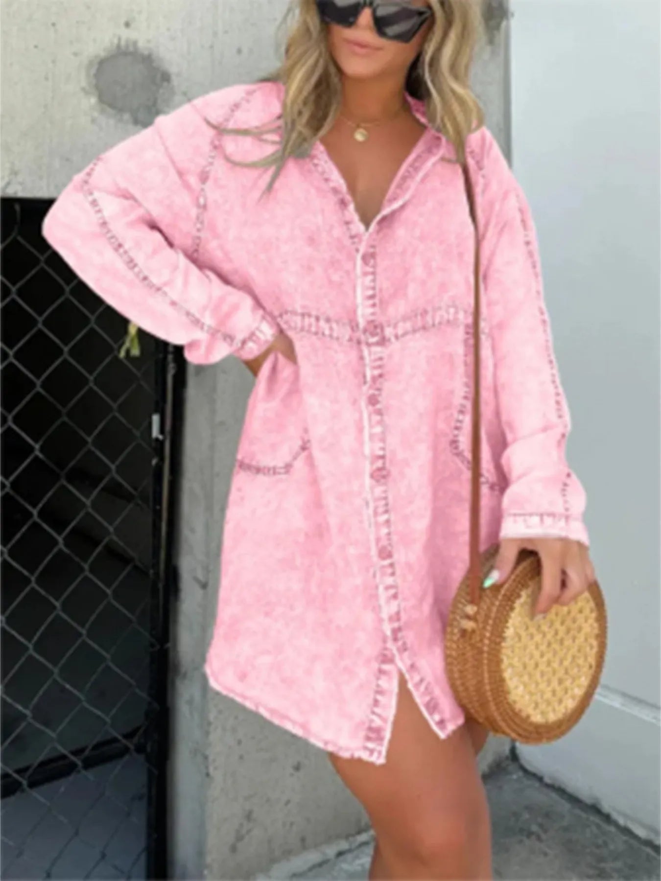 Full Size Button - Front Long Sleeve Denim Shirt Dress Plus Size – | Shannon’s Chique Boutique