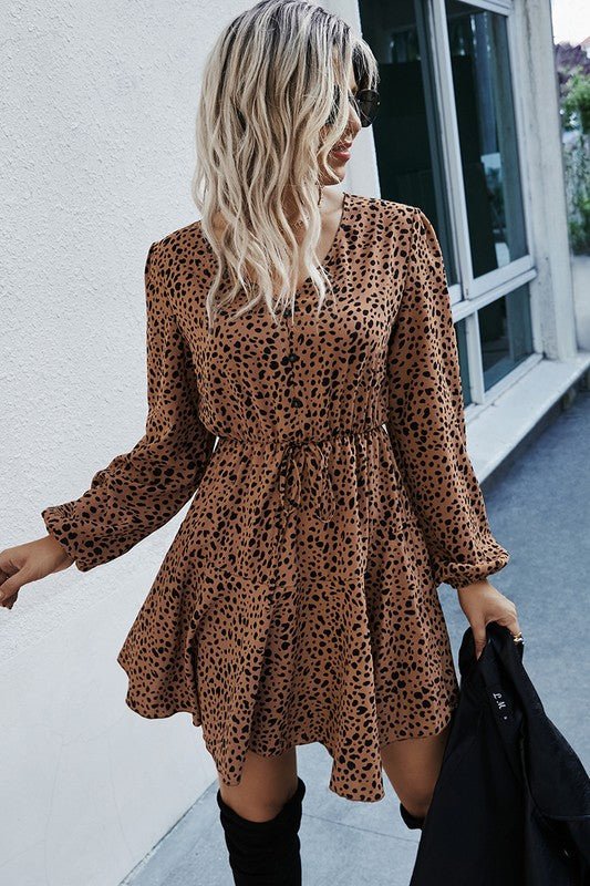 Leopard Belted Midi Dress - Ruffle Hem Wrap Dress – | Shannon’s Chique Boutique