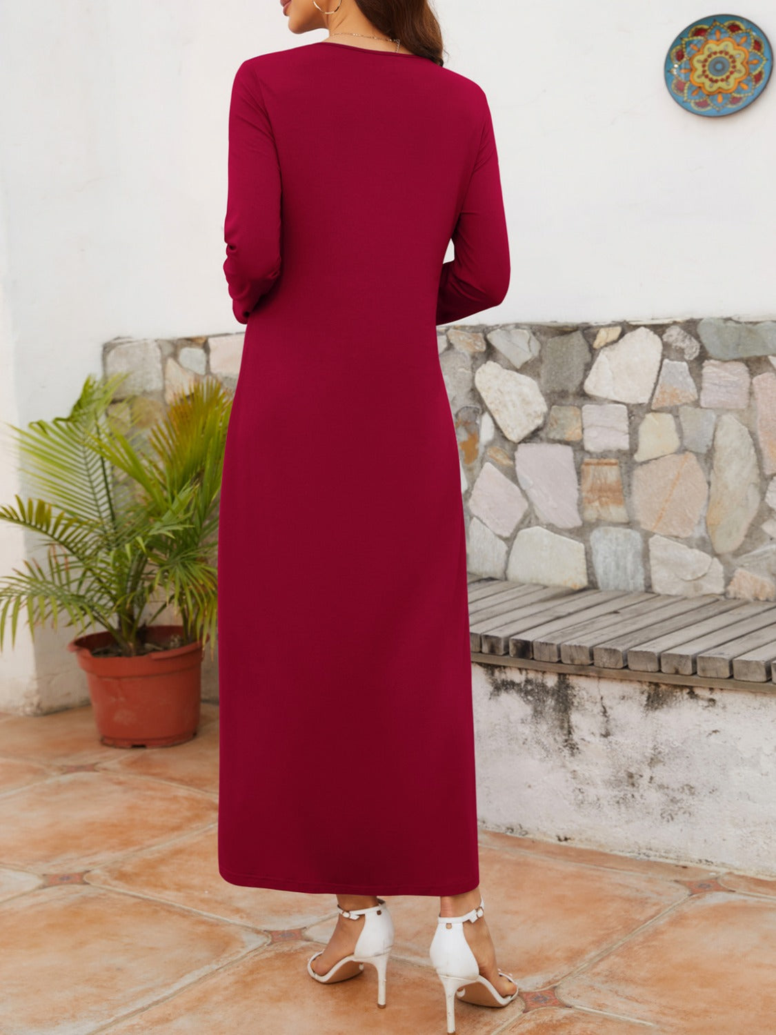 Twisted Round Neck Long Sleeve Dress