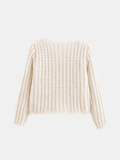 Chunky Knit Button-Down Cardigan – Gold Accent & Soft Texture - -