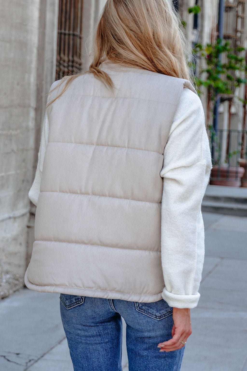 Beige Button Up Puffer Vest - FINAL SALE