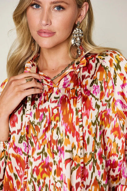 Double Take Full Size Printed Button Up Long Sleeve Shirt – | Shannon’s Chique Boutique
