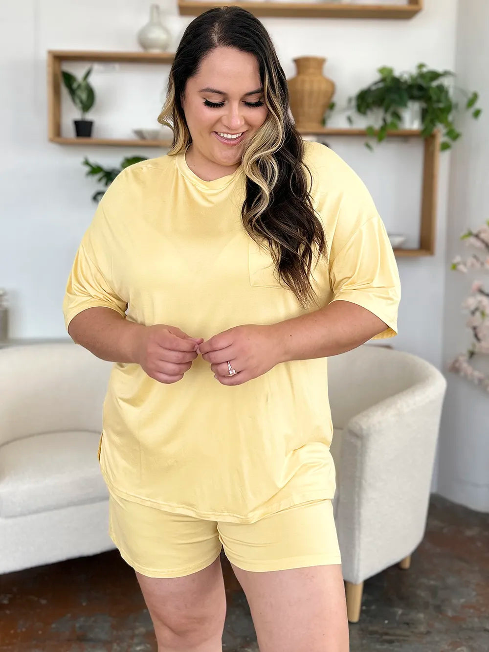 Basic Bae Bamboo Drop Shoulder T-Shirt & Shorts Lounge Set – Pastels & Everyday Neutrals – | Shannon’s Chique Boutique