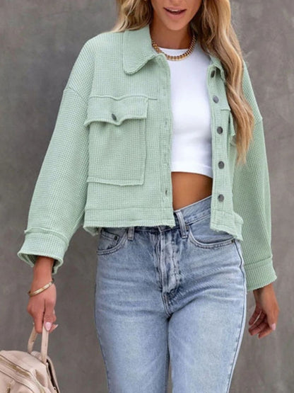 Button Up Long Sleeve Jacket - -