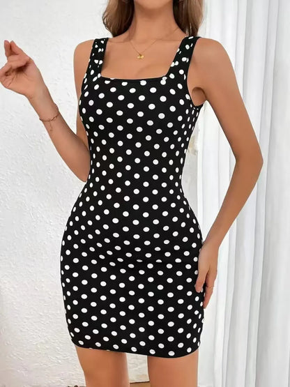 Contrast Polka Dot Mini Cami Dress - -