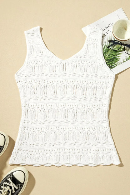 V Neck Textured Hollow-Out Sweater Vest - -