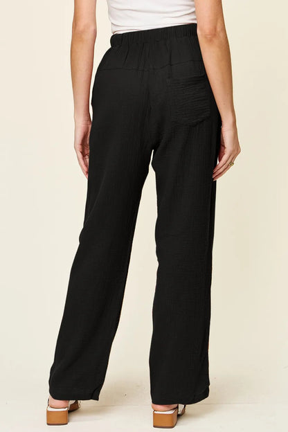 Double Take Full Size Texture Drawstring Straight Pants – | Shannon’s Chique Boutique