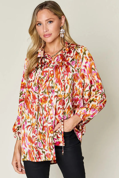 Double Take Full Size Printed Button Up Long Sleeve Shirt – | Shannon’s Chique Boutique
