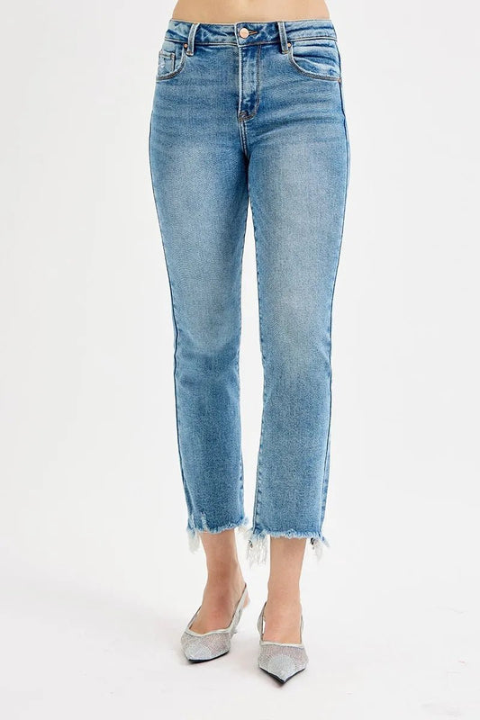 RISEN Full Size High Rise Crop Straight Slim Jeans Plus Size - MEDIUM -