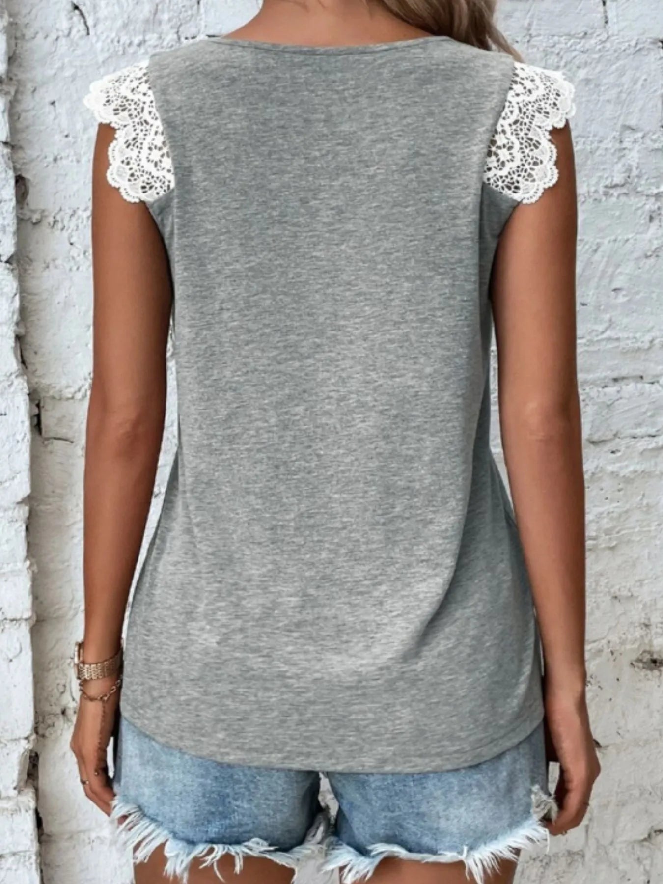 Lace Trim Cross-Front V-Neck Tank Top - -