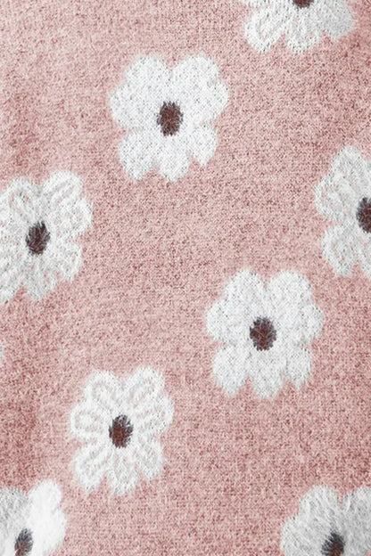 Flower Half Zip Long Sleeve Sweater - -