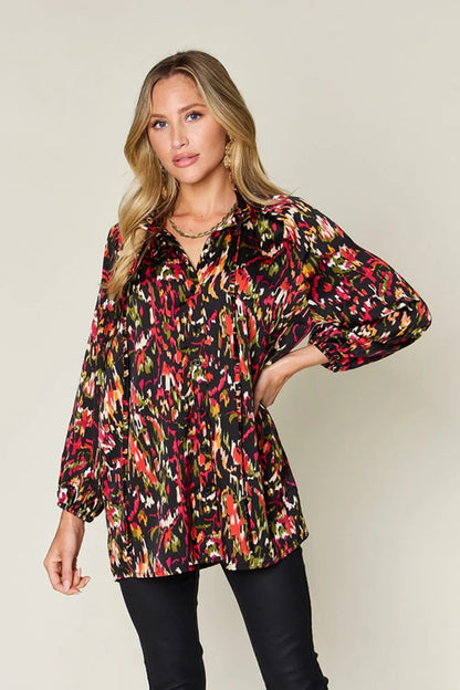 Double Take Full Size Printed Button Up Long Sleeve Shirt – | Shannon’s Chique Boutique