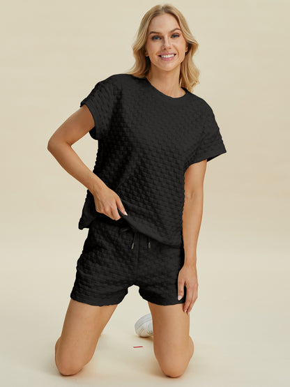 Double Take Full Size Texture T-Shirt and Shorts Set