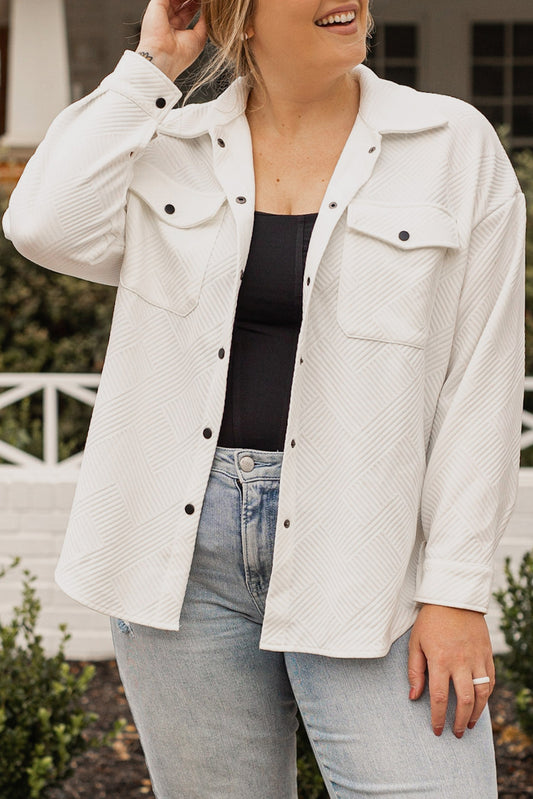 Plus Size Snap Down Dropped Shoulder Jacket - White -