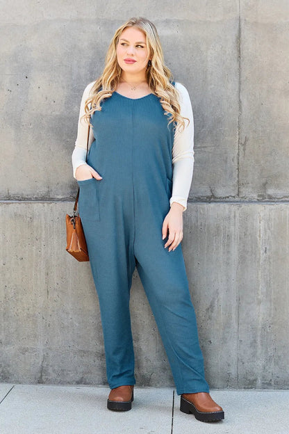 Double Take Full Size Sleeveless Straight Jumpsuit - -