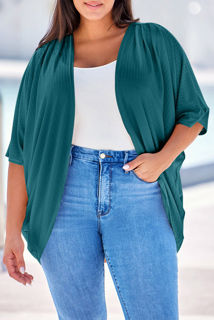 Plus Size Ribbed Cocoon Cover Up - Dark Green -