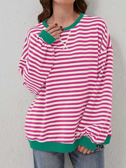 Contrast Striped Long Sleeve Sweatshirt - -