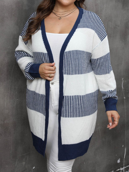 Plus Size Open Front Long Sleeve Cardigan - -