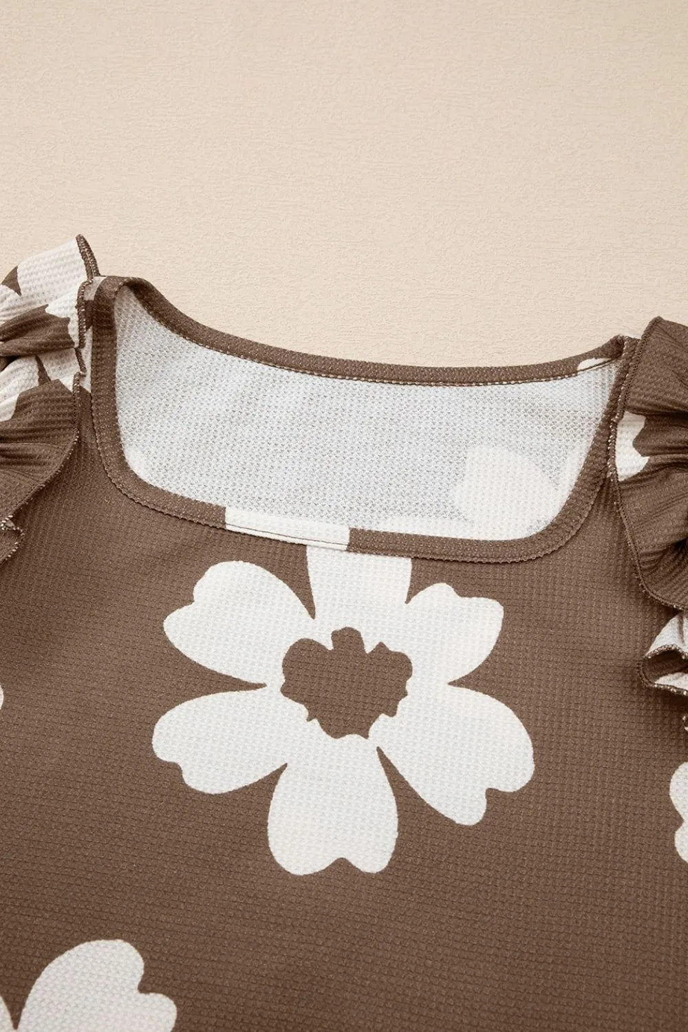 Floral Textured Ruffled Cap Sleeve Blouse - -