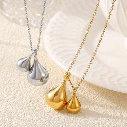 Stainless Steel Water Drop Shape Pendant Necklace - -