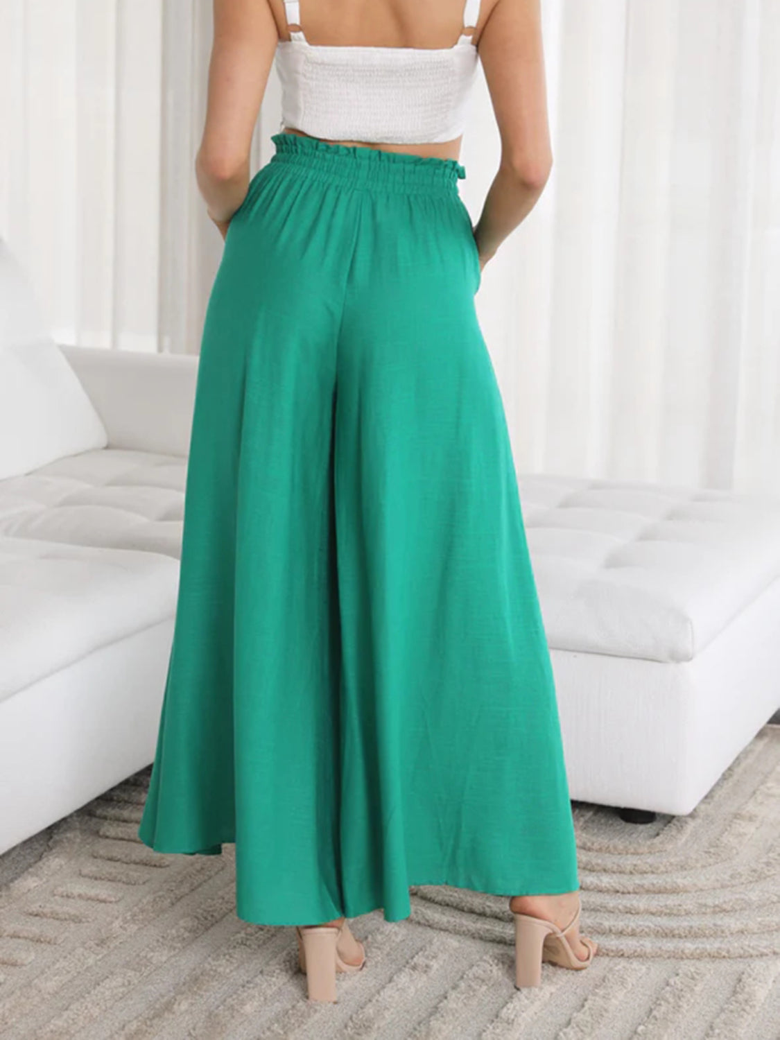 Wide Leg Pants with Pockets - -