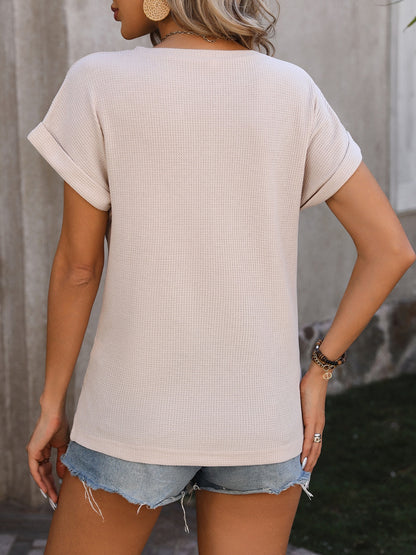 Mandy Cable-Knit Round Neck Short Sleeve T-Shirt