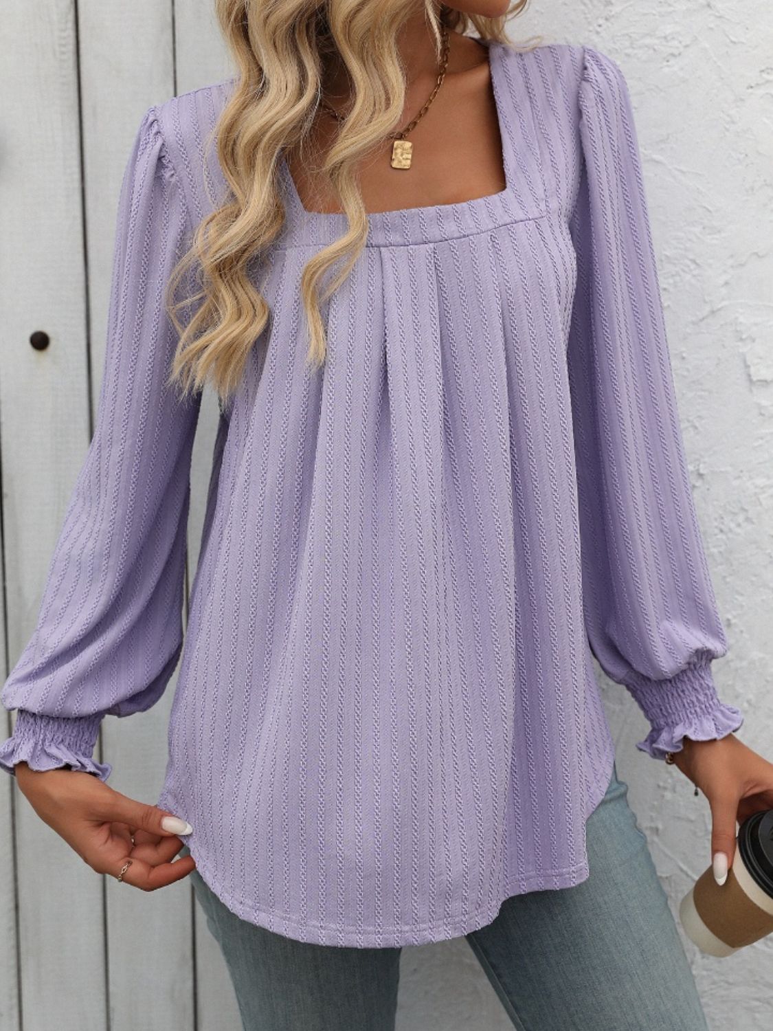 Mandy Square Neck Long Sleeve Top - Lilac -