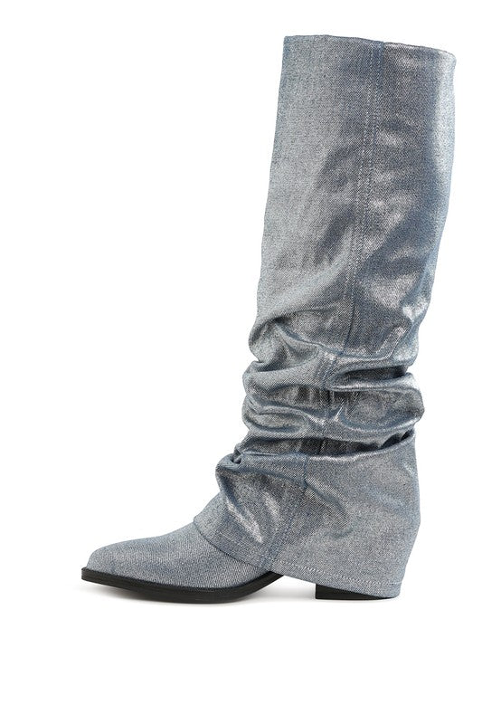 Capella Fold-Over Slouchy Denim Boot - -