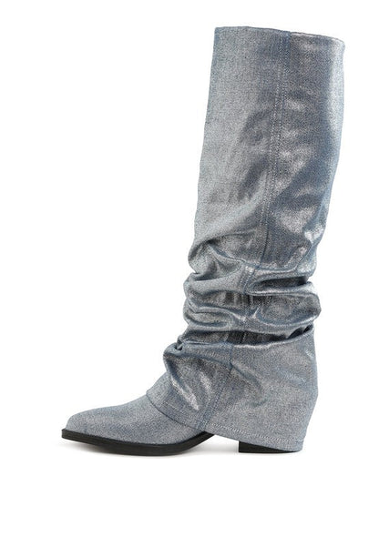Capella Fold-Over Slouchy Denim Boot - -
