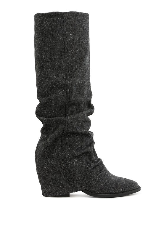 Capella Fold-Over Slouchy Denim Boot - -