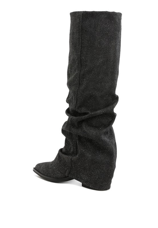 Capella Fold-Over Slouchy Denim Boot - -