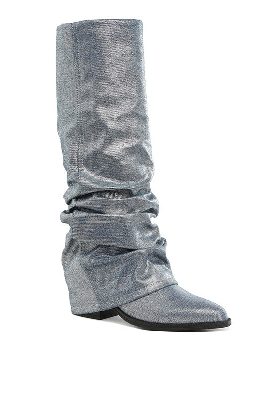 Capella Fold-Over Slouchy Denim Boot - Blue -